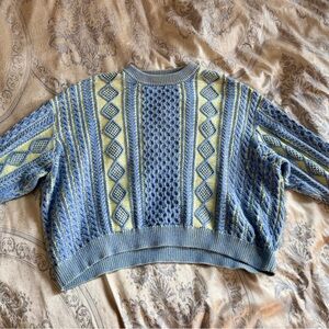 Blue and Yellow Patterned Women's Sweater